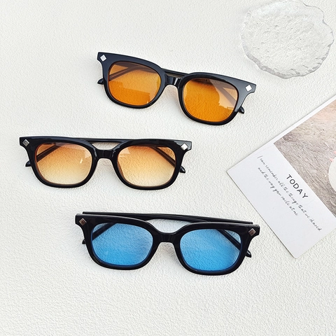 Retro Square Frame Sunglasses UV400 Fashion Resin Rivet Eyewear For Women And Men Outdoor Travel Streetwear Stylish