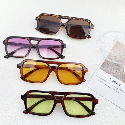 Lunettes De Soleil Rétro Carrées À Double Pont Protection UV400 Monture En Résine Verres PC Mode Pour Femmes