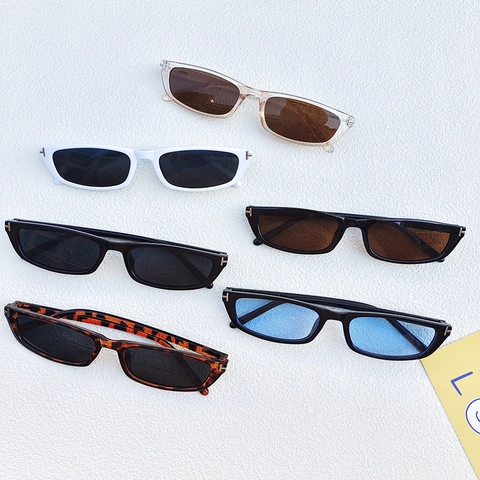 Retro Rectangular Sunglasses Narrow Frame Resin PC Lens UV400 Protection Chic Hip Hop Streetwear Eyewear