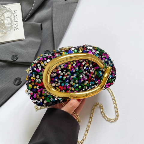 Sac De Soirée À Paillettes Boîte En Acrylique Poignée En Métal Bandoulière Chaîne Pochette De Fête Pour Femmes Brillant Élégant