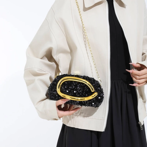 Sac De Soirée À Paillettes Boîte En Acrylique Poignée En Métal Bandoulière Chaîne Pochette De Fête Pour Femmes Brillant Élégant