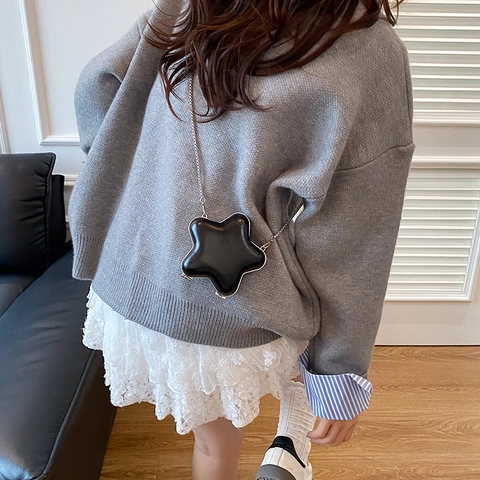 Star Shaped Mini Bag PU Leather Hard Shell Lipstick Case Metal Chain Crossbody Shoulder Purse Fashion Accessory Women