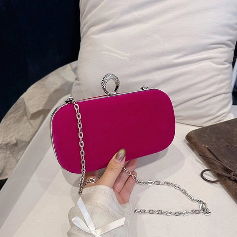Borsa Da Sera In Velluto Chiusura Ad Anello Con Strass Catena Rimovibile Elegante Borsa A Spalla Festa Matrimonio