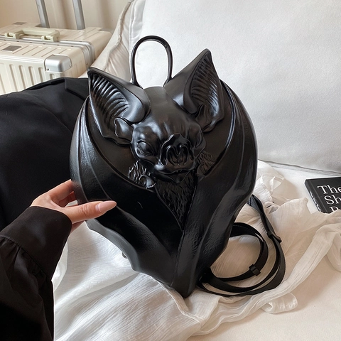 Gothic 3D Embossed Bat Shaped Backpack For Women PU Leather Large Capacity Shoulder Crossbody Bag Halloween Party Daypack