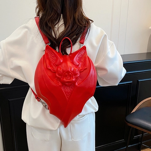 Gothic 3D Embossed Bat Shaped Backpack For Women PU Leather Large Capacity Shoulder Crossbody Bag Halloween Party Daypack