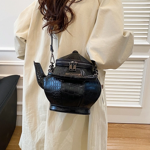 Borsa A Tracolla A Forma Di Teiera Per Donna Pelle PU Motivo Coccodrillo Novità Borsa Con Catena Stile Retrò