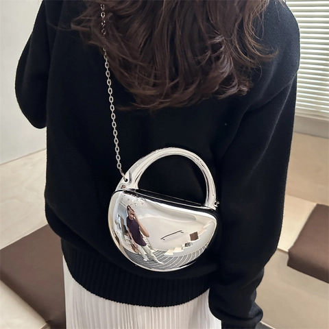 Acryl Spiegel Abendtasche Mit Kettengurt Halbmod Box Clutch Für Damen Party Hochzeit Metallic Geometrische Handtasche