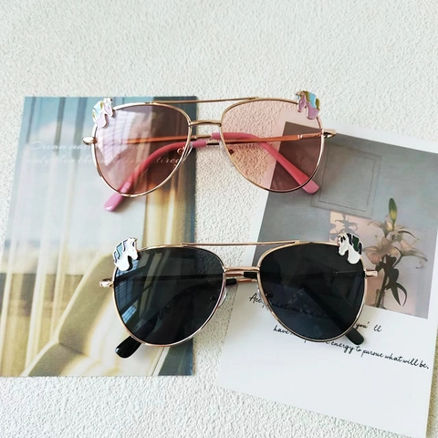 Kids Sunglasses Aviator Metal Frame Gradient Lenses Unicorn Horse Decor UV400 Fashion Eyewear For Girls Boys
