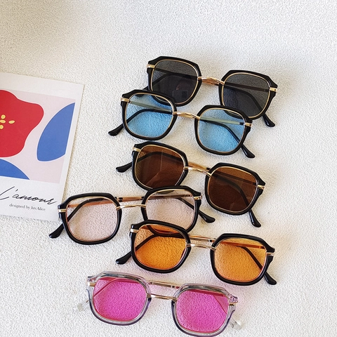 Kids Sunglasses UV400 Protection Retro Square Plastic Metal Frame Fashion Eyewear For Boys And Girls