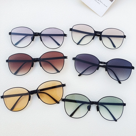 Faltbare Sonnenbrille UV400 Schutz Verlaufsgläser Großer Runder Harzrahmen Tragbare Sonnenschutzbrille Für Reisen Mode