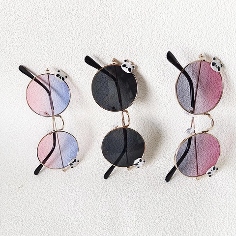 Kids Round Sunglasses Metal Frame Panda Cartoon Decoration UV Protection Fashion Eyewear For Toddler Girls Boys