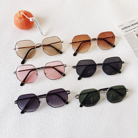 Kids Polygon Metal Frame Sunglasses UV Protection Fashion Gradient Lens Eyewear For Toddler Boys Girls Travel Sunshade