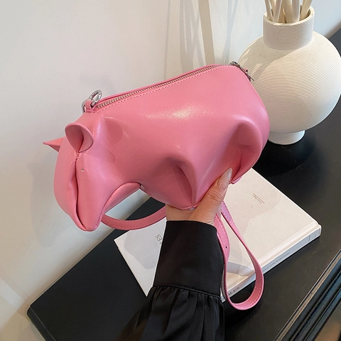 3D Animal Shaped Rhino Crossbody Bag PU Leather Cartoon Novelty Small Shoulder Purse Fashion Casual For Women Girls