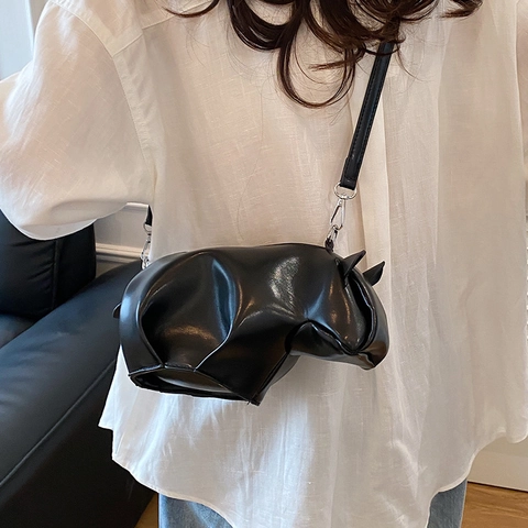 3D Animal Shaped Rhino Crossbody Bag PU Leather Cartoon Novelty Small Shoulder Purse Fashion Casual For Women Girls