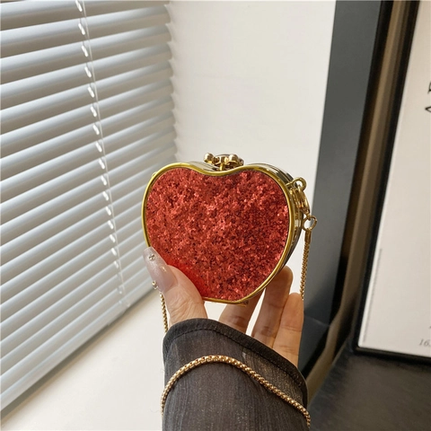Dames Hart Vierkant Pailletten Acryl Avondtas Sparkly Mini Box Clutch Met Metalen Ketting Feestaccessoire