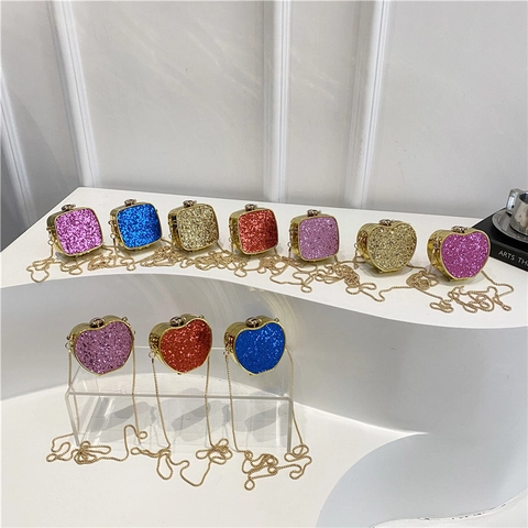 Mini Evening Clutch Bag Sequin Acrylic Hard Shell With Mirror Chain Strap For Party Wedding Elegant Candy Color