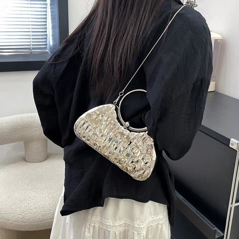 Dames Metallic Avondtas Acryl Box Clutch Met Rond Metalen Handvat Afneembare Kettingriem Voor Feest Bruiloft