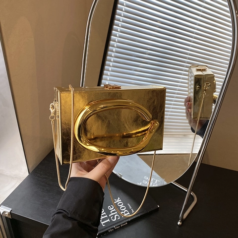 Acryl Box Avondtas Voor Dames Met Metalen C-Vormig Handvat En Kettingriem Harde Schaal Rechthoekige Clutch