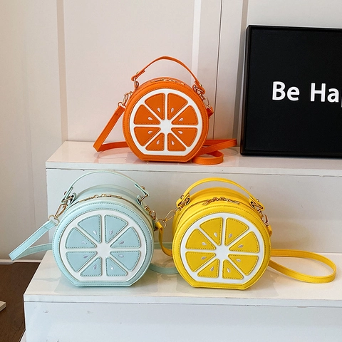 Borsa A Tracolla Rotonda A Fetta Di Frutta Pelle PU Forma Limone Arancia Borsa A Mano Per Donne Accessorio Di Moda