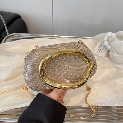 Elegante Strass Abendtasche Mit Metall C-Griff Abnehmbare Kette Für Hochzeit Party Formelle Anlässe