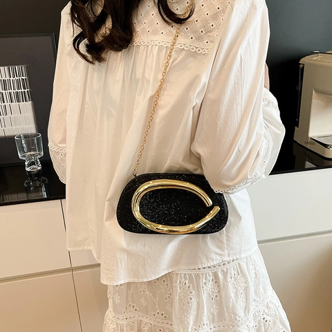 Elegante Strass Abendtasche Mit Metall C-Griff Abnehmbare Kette Für Hochzeit Party Formelle Anlässe