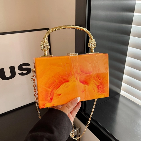 Elegante Borsa Da Sera In Acrilico Con Motivo Marmorizzato E Manico In Metallo Dorato Con Catena Lunga Per Donna Borsa Retro