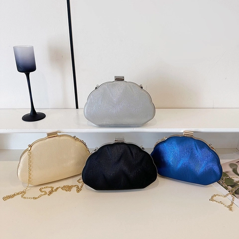 Sac De Soirée Pour Femme Texture Ondulée Forme Coquille Fermoir Métallique Et Chaîne Pour Fêtes Mariages Pochette