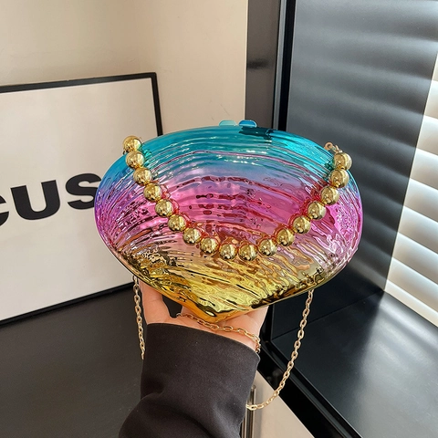 Borsa Da Sera A Forma Di Conchiglia In Acrilico Pochette Con Manico Di Perle E Catena Per Matrimonio Festa Donna