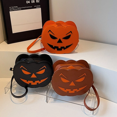 Halloween Pumpkin Shaped Crossbody Bag For Women Jack-O-Lantern PU Leather Novelty Party Costume Shoulder Pouch