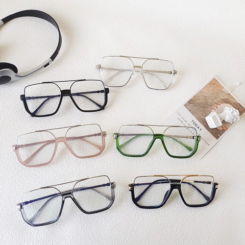 Gafas De Luz Azul De Montura Grande Cuadrada Retro Con Doble Puente Moda Óptica Para Hombres Y Mujeres Material PC Aleación
