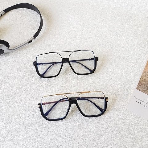 Gafas De Luz Azul De Montura Grande Cuadrada Retro Con Doble Puente Moda Óptica Para Hombres Y Mujeres Material PC Aleación