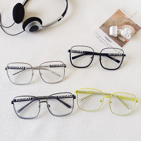 Occhiali Di Moda Quadrati A Montatura Grande Anti Luce Blu Resina Metallo Lente Chiara Montatura Ottica Design Lettera Cava
