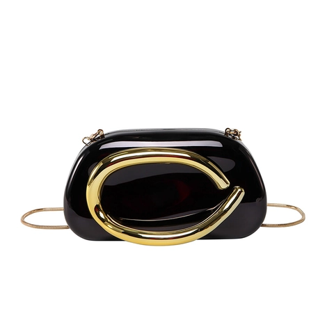 Acrylic Evening Clutch Bag With Metallic Mirror Finish Round Handle Chain Strap Fashion Box Purse For Women