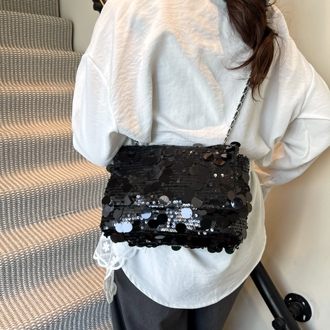 Borsa A Spalla Con Paillettes Per Donna Lucida Catena Borsa A Tracolla Quadrata Sera Festa Moda Streetwear