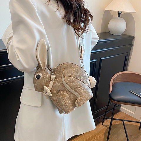 Sac À Bandoulière En Forme De Lapin En Cuir PU Texturé Silhouette D'animal Mignon Style Dessin Animé Pour Femmes