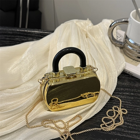 Mini Mirror Gold Evening Bag Acrylic Box Clutch Crossbody Purse Luxury Niche Fashion Accessory With Chain Strap