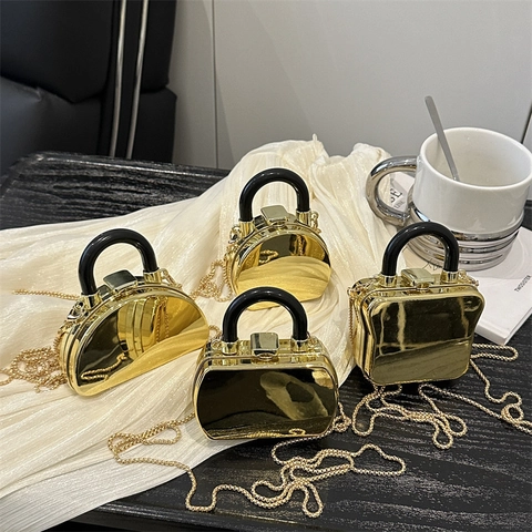 Mini Borsa A Tracolla Oro Specchio Acrilico Scatola Borsa A Mano Con Catena Per Rossetto Auricolari Moda Donna