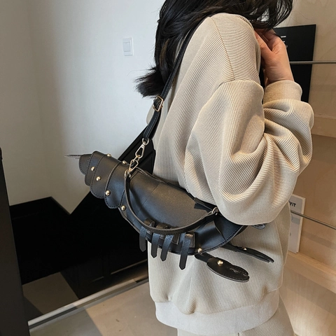 Borsa A Spalla Creativa A Forma Di Aragosta Pelle PU Rivetto Dorato Design Animale Novità Borsa A Tracolla Donna