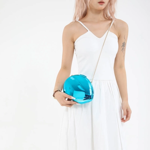 Women Metallic Mirror Acrylic Clutch Bag Irregular Goose Egg Shape Hard Shell Evening Party Crossbody Chain Purse