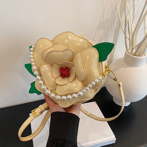Borsa A Tracolla Fiore Camelia 3D Pelle PU Borsa Da Sera Con Manico In Künstliche Perle E Tracolla Regolabile Per Donne