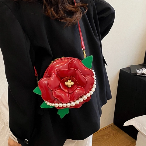 Borsa A Tracolla Fiore Camelia 3D Pelle PU Borsa Da Sera Con Manico In Künstliche Perle E Tracolla Regolabile Per Donne