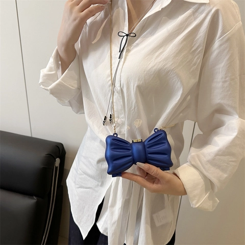 Women Mini Shoulder Bag Acrylic Bowknot Shape Fashion Party Evening Clutch With Gold Chain Strap Matte Handbag