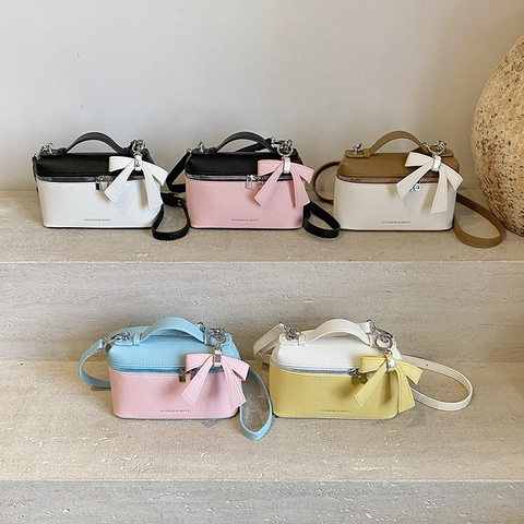 Borsa A Mano Da Donna In Colori A Contrasto Pelle PU Borsa A Tracolla Con Fiocco Stile Dolce Cerniera Borsa Scatola