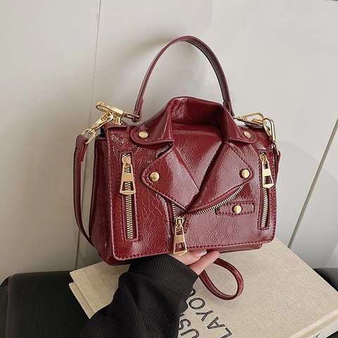 Women Crossbody Bag Creative Motorcycle Jacket Shape PU Leather Rivet Zipper Biker Style Handbag Purse