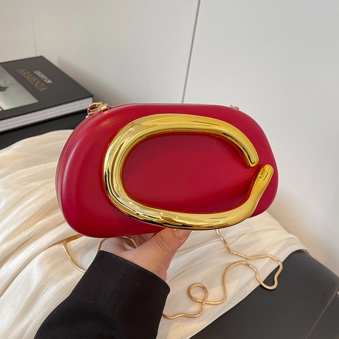 Bolso De Noche Clutch Para Mujer Cuero PU Con Asa Metálica En C Cadena Desmontable Bolso Bandolera Para Fiesta Boda