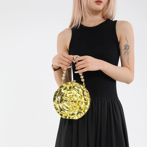 Borsa Da Sera Pochette Fiore Rosa 3D Scatola Acrilica Borsa A Tracolla Con Manico Di Künstliche Perle Per Donna Festa Elegante