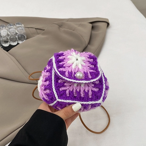 Handmade Crochet Flower Mini Crossbody Bag Knitted Yarn Purse With Artificial Pearl Button Mori Girl Style For Women Girls