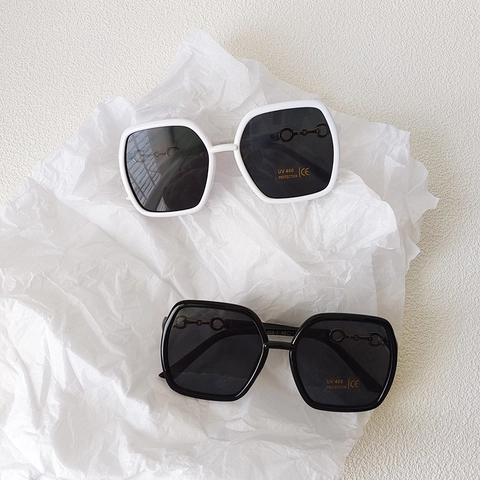 Kids Sunglasses Square Large Frame UV400 Protection Resin Horsebit Metal Decor Fashion Outdoor Eyewear