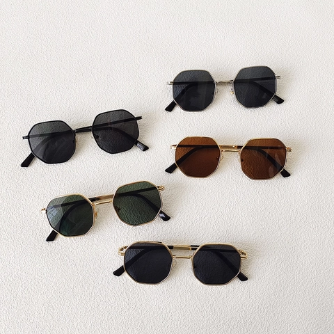 Kids Sunglasses Metal Geometric Octagonal Frame UV400 Outdoor Fashion For Boys And Girls