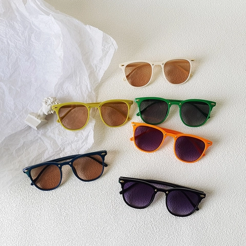 Kids Sunglasses Vintage Square UV Protection Fashion Colorful Resin Frame For Boys Girls Toddler Rivet Detail
